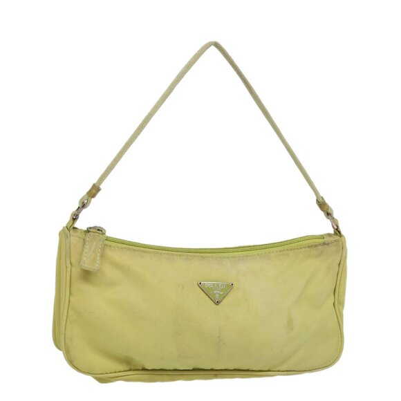 PRADA Accessory Pouch Nylon Lime Yellow Pink - Picture 1 of 16